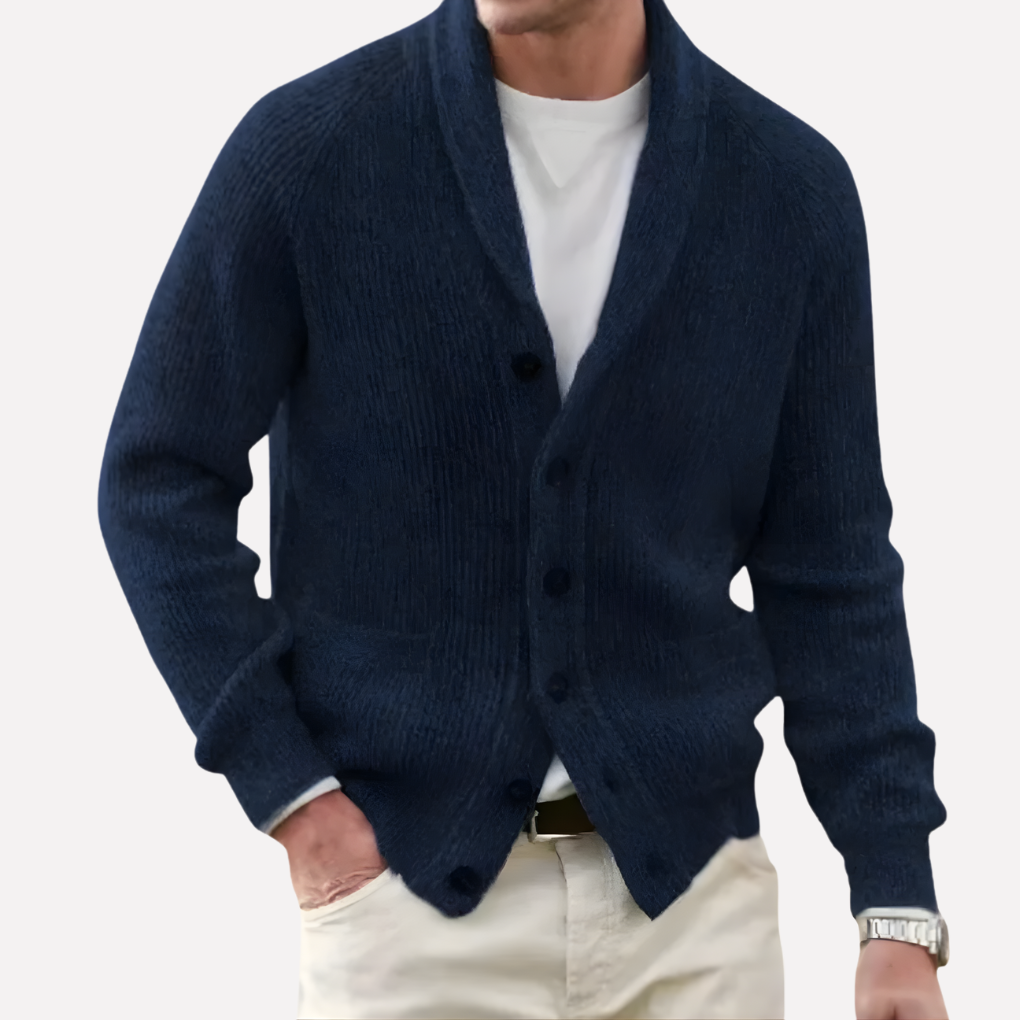 Cardigan Uomo in Maglia con Collo a Scialle e Tasche