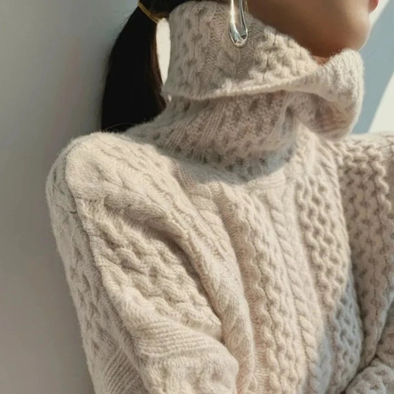 Donna - Accogliente maglione a collo alto - Stile maglia morbida