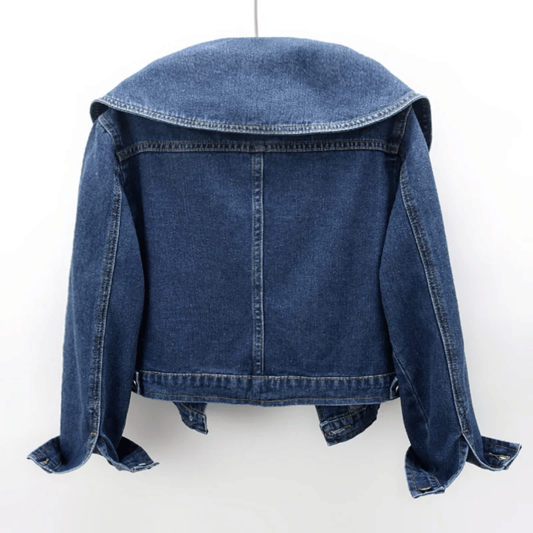 Donna - Giacca di jeans - Crop blu vintage con colletto alla marinara