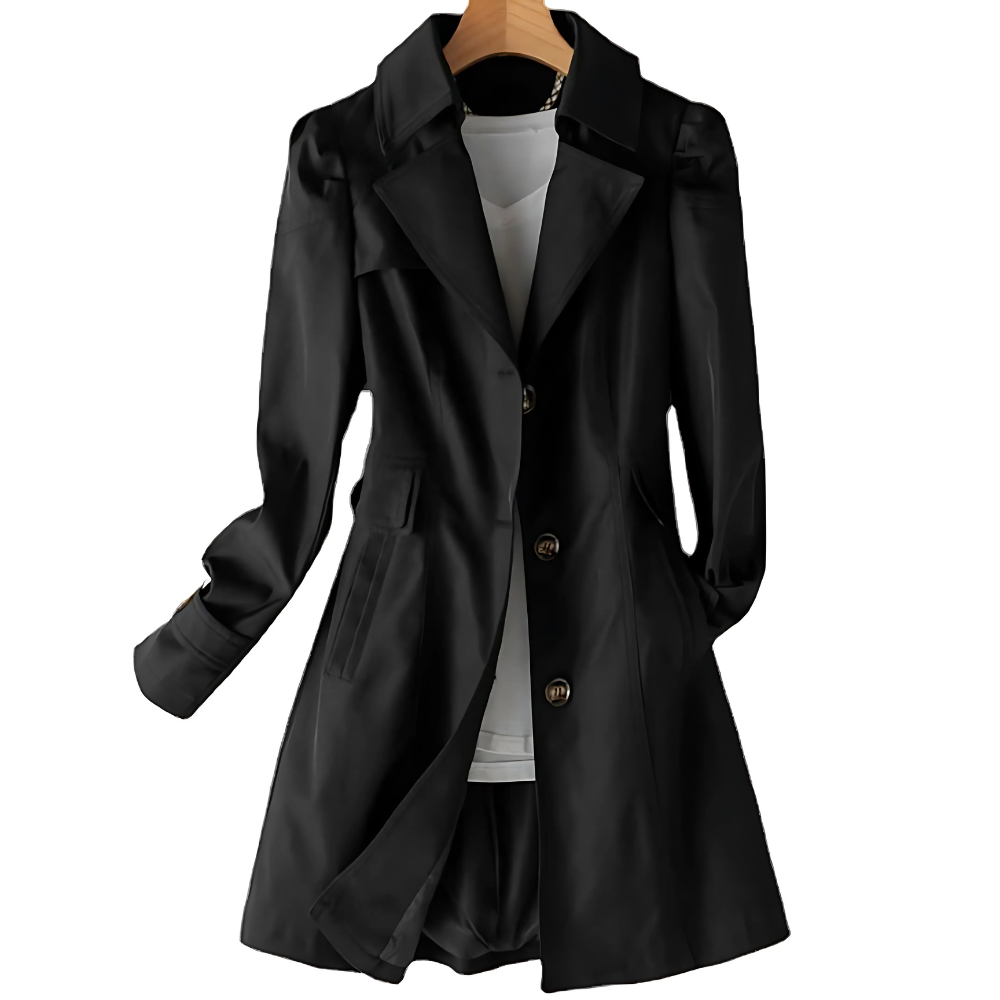 Trench Donna Doppiopetto con Collo a Revers e Cintura