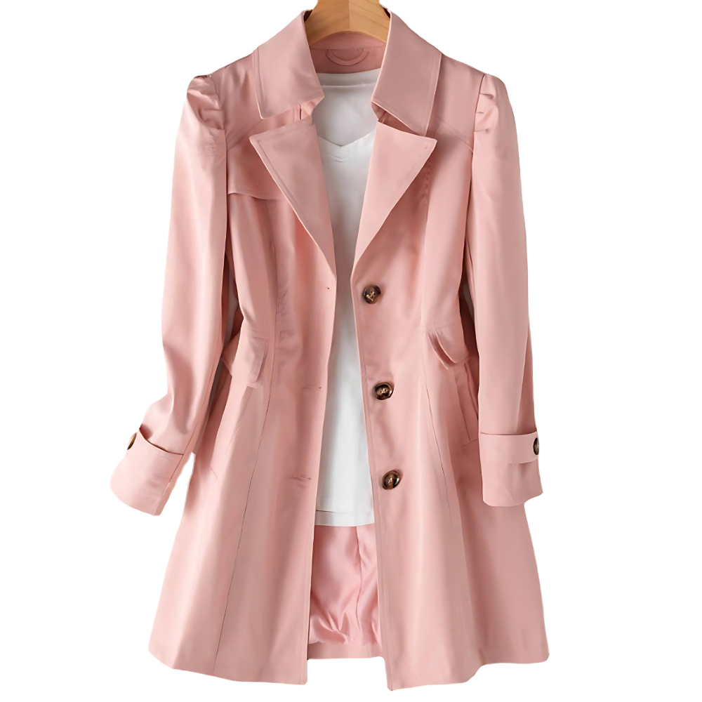 Trench Donna Doppiopetto con Collo a Revers e Cintura