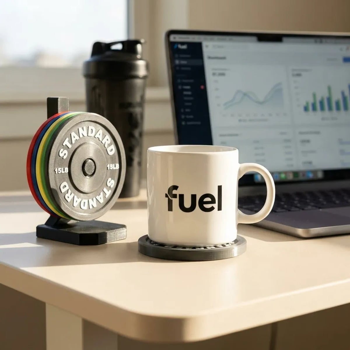 5-piece weightlifting plate drinks coasters with stand