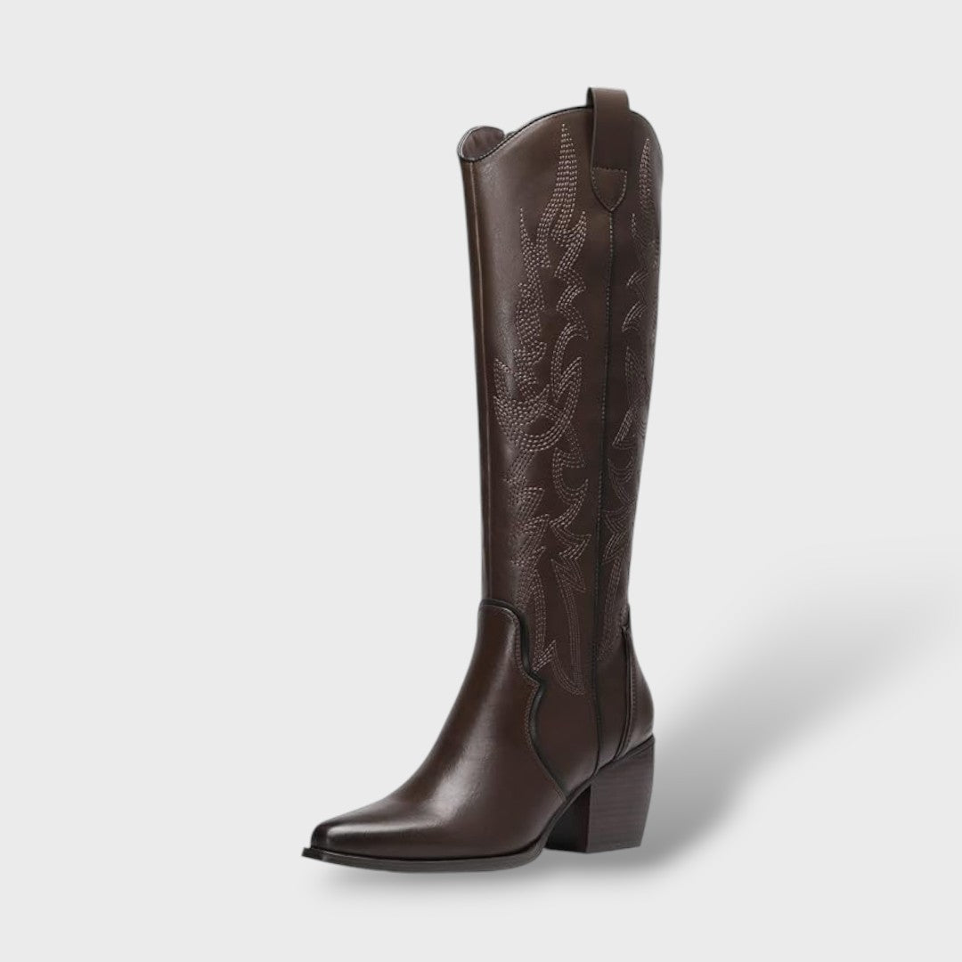 Texani Donna Stivali Western al Polpaccio con Ricamo
