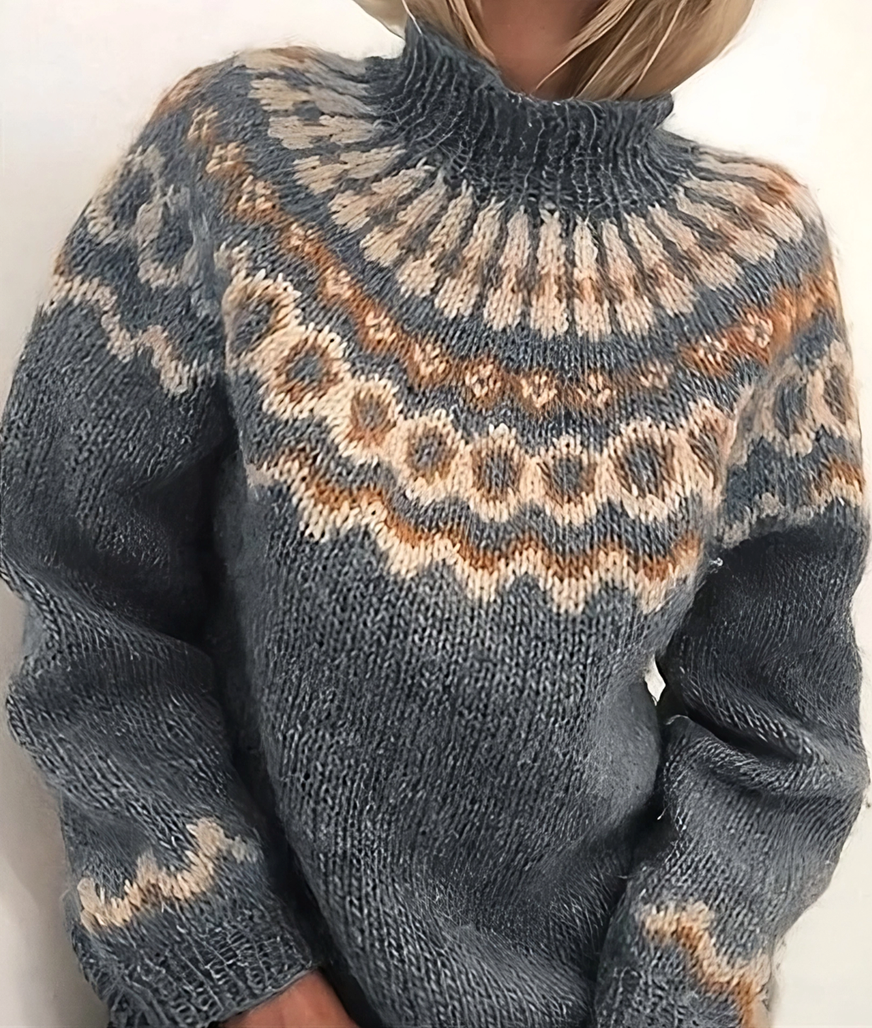 Maglione a Collo Alto per Donne – Lana Islandese, Grigio con Collo Alto per Outfit Casual Autunnali e Invernali