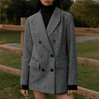 Donna - Blazer doppiopetto in tweed - Modello pied-de-poule