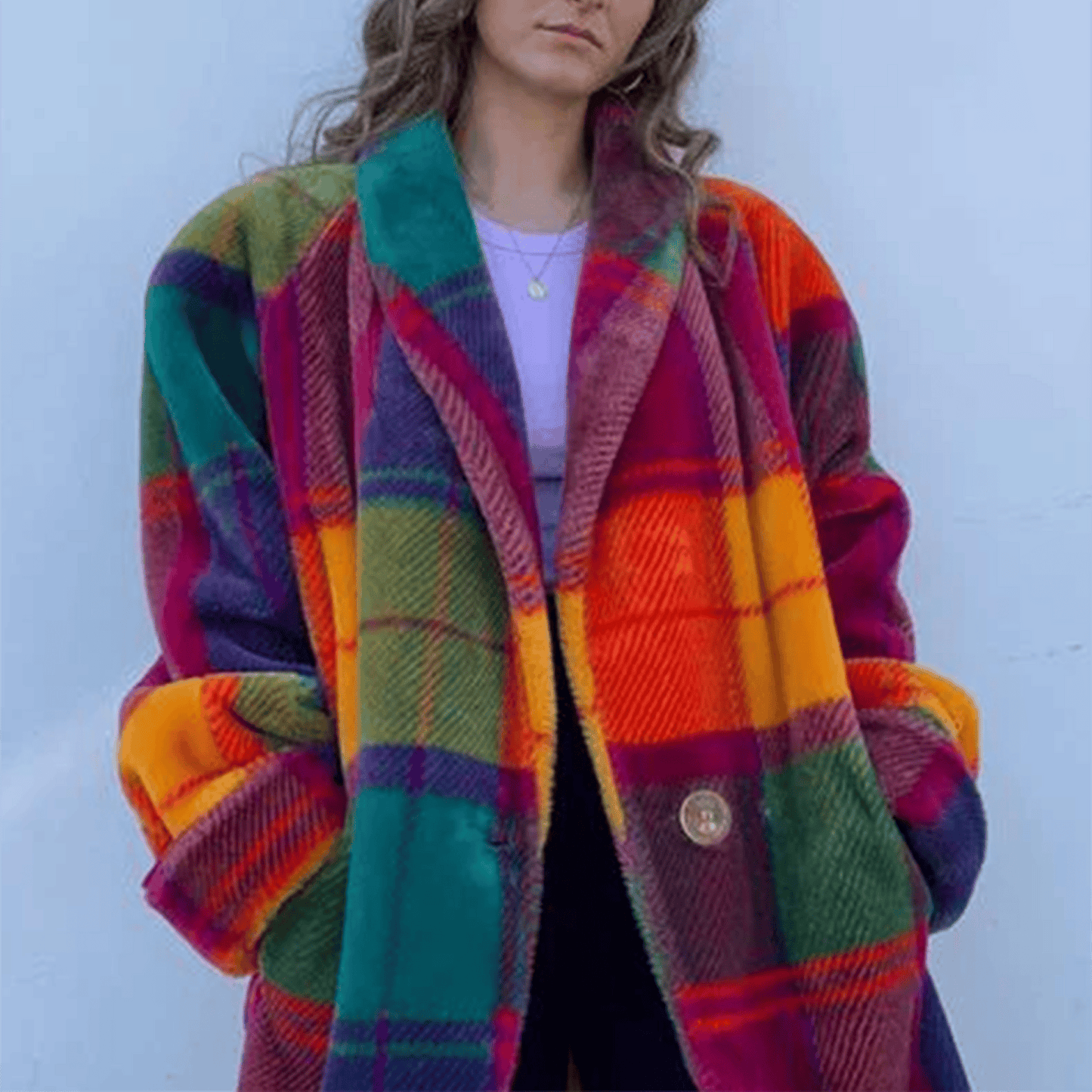 Donna - Cappotto oversize casual a quadri