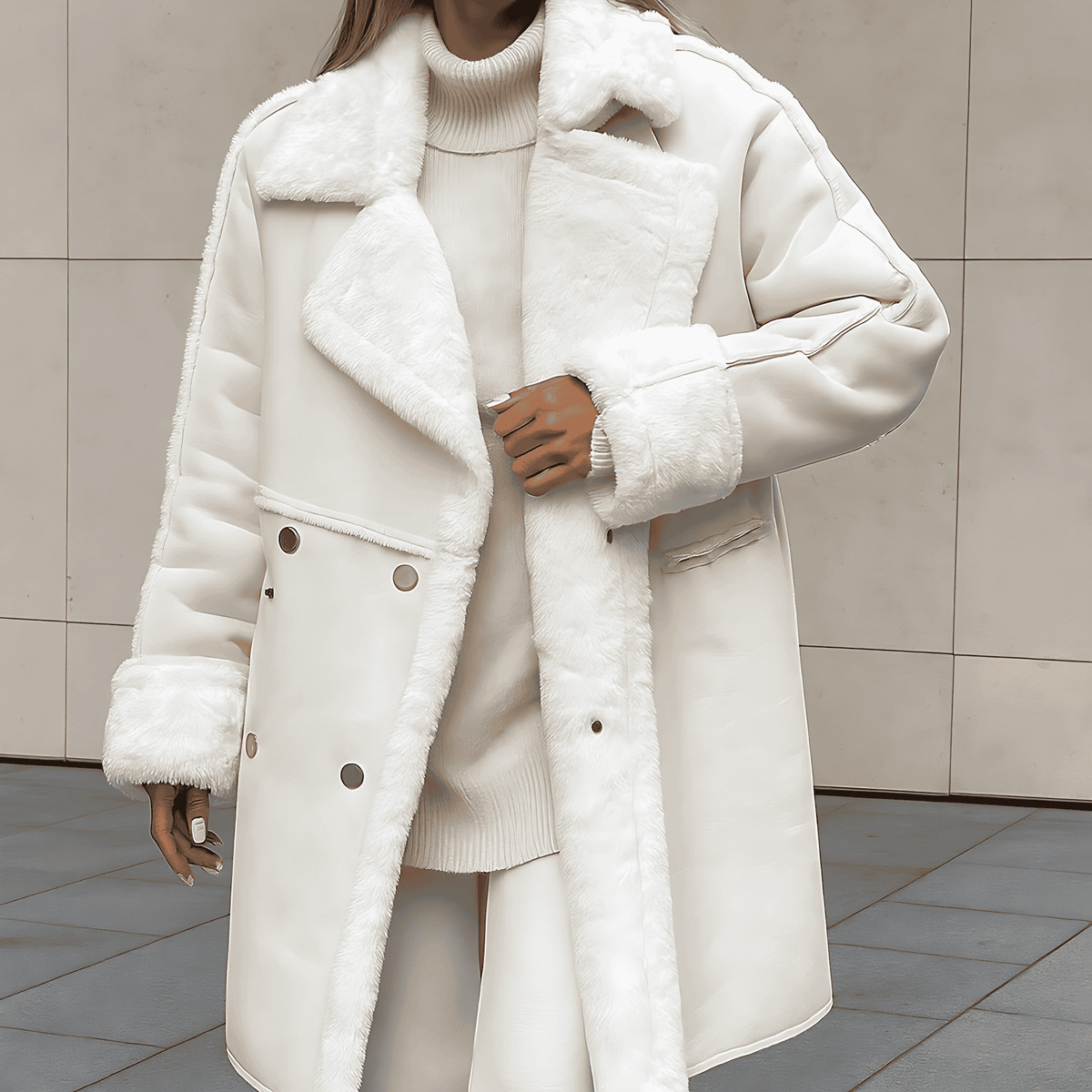 Donna - Cappotto oversize in finto shearling - Lunghezza al ginocchio