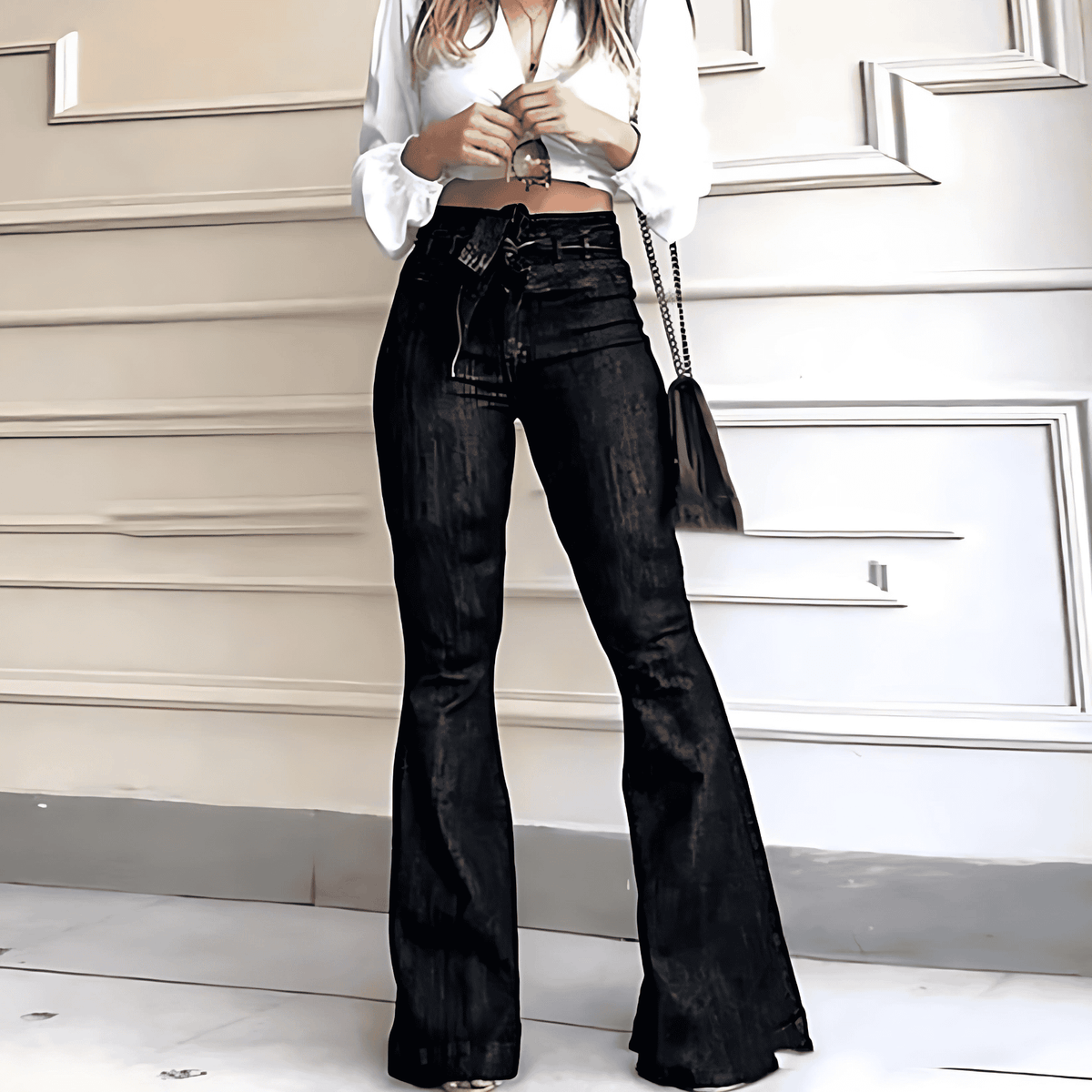 Donna - Jeans bootcut a vita alta con cintura