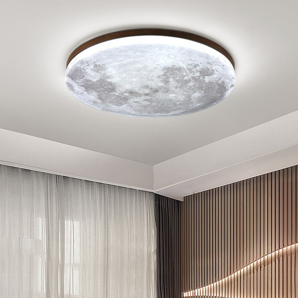 Lampada da Soffitto a Forma di Luna - LED Dimmerabile in Legno e Acrilico