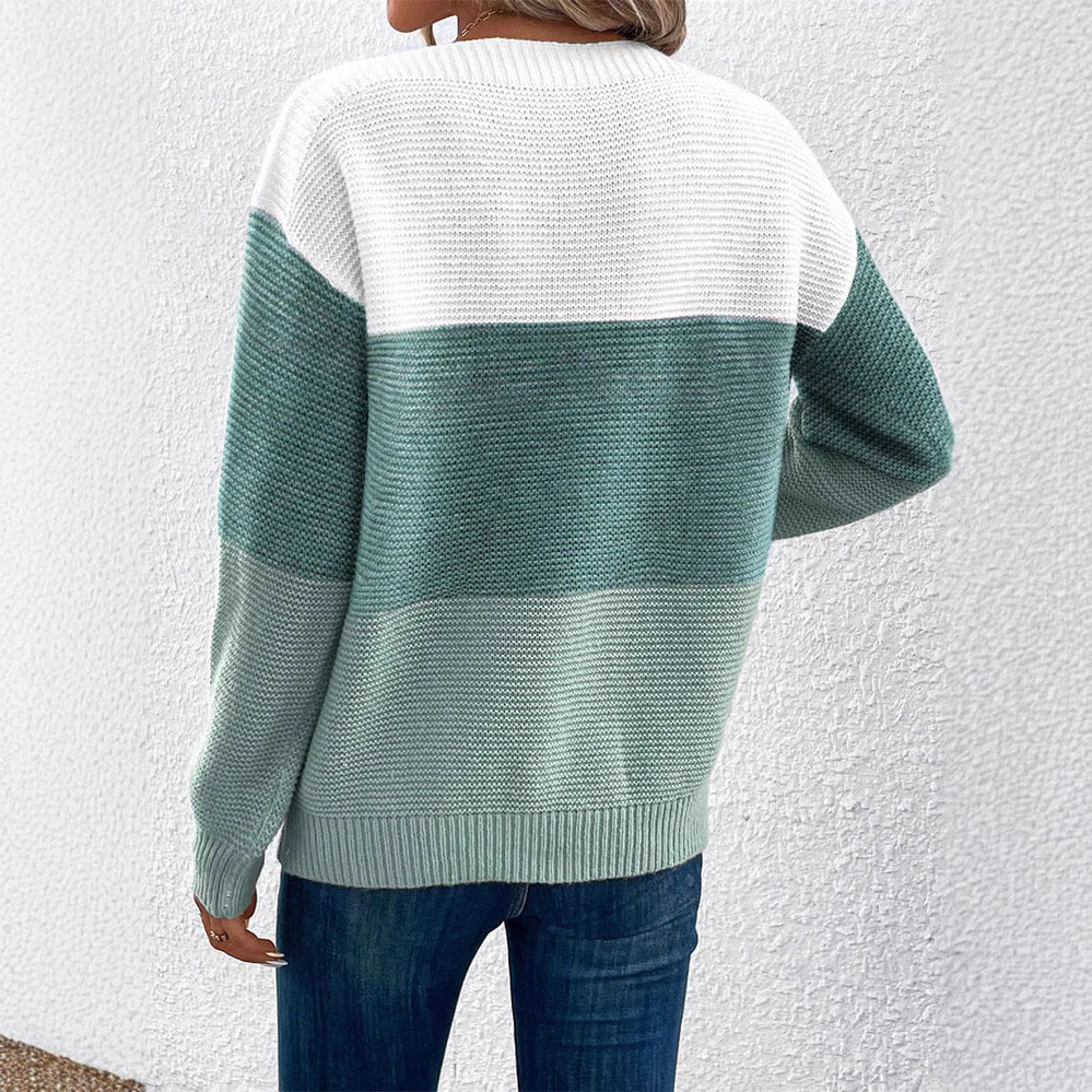 Donna - Elegante maglione lavorato a blocchi di colore - Stile accogliente