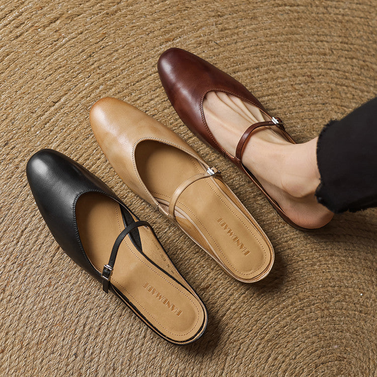 Mules Donna in Vera Pelle con Cinturino Mary Jane