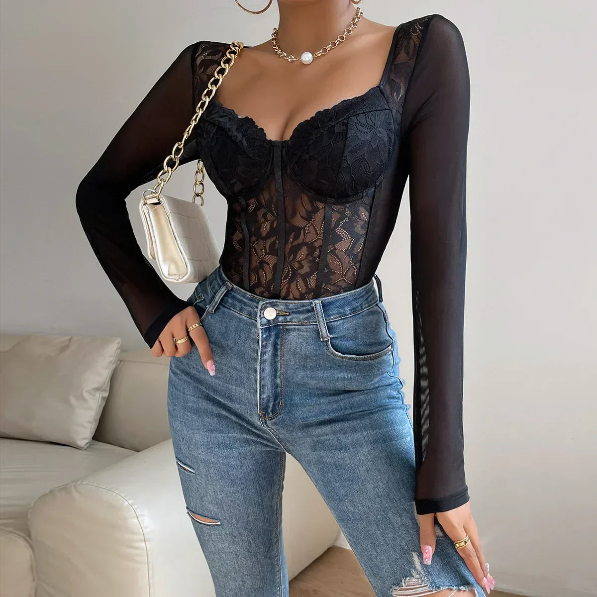 Body Scolpito Donna – Con Maniche Lunghe, Adatto per Uso Casual e Serale