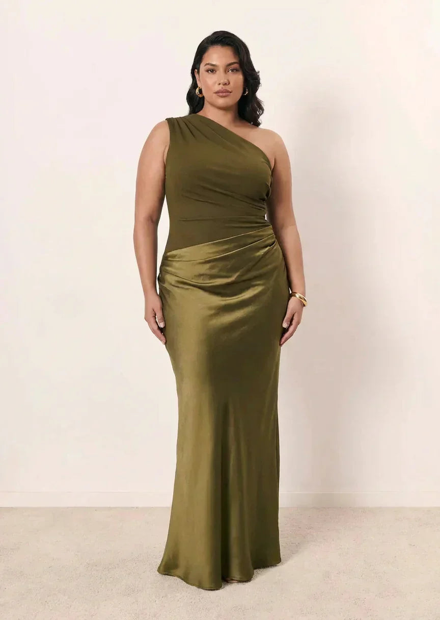 Abito Lungo Donna in Raso Asimmetrico - Vestito Elegante da Sera