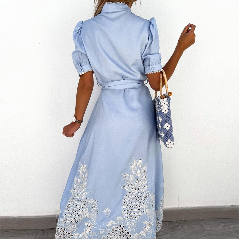 Abito A-line da Donna – Con Ricamo e Cintura in Vita, Adatto per Primavera e Estate