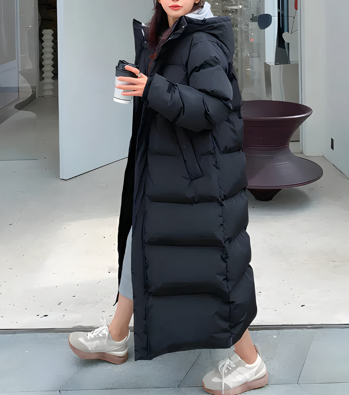 Donna - Cappotto lungo imbottito con cappuccio - Caldo e alla moda