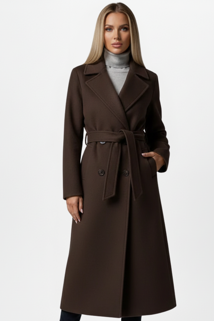 Cappotto Donna Lungo con Cintura e Doppiopetto