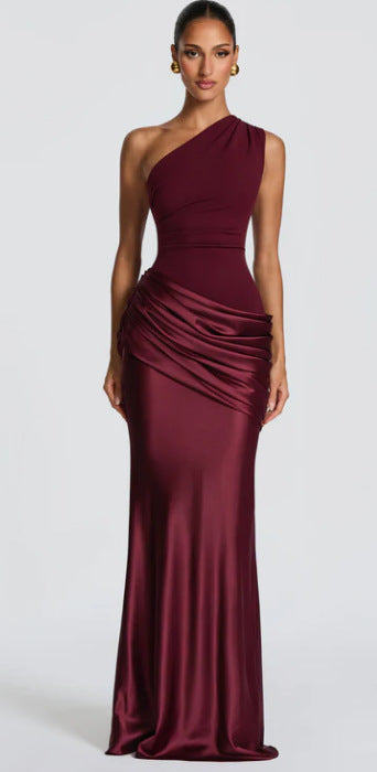 Vestito Donna Lungo Monospalla con Vita Drappeggiata