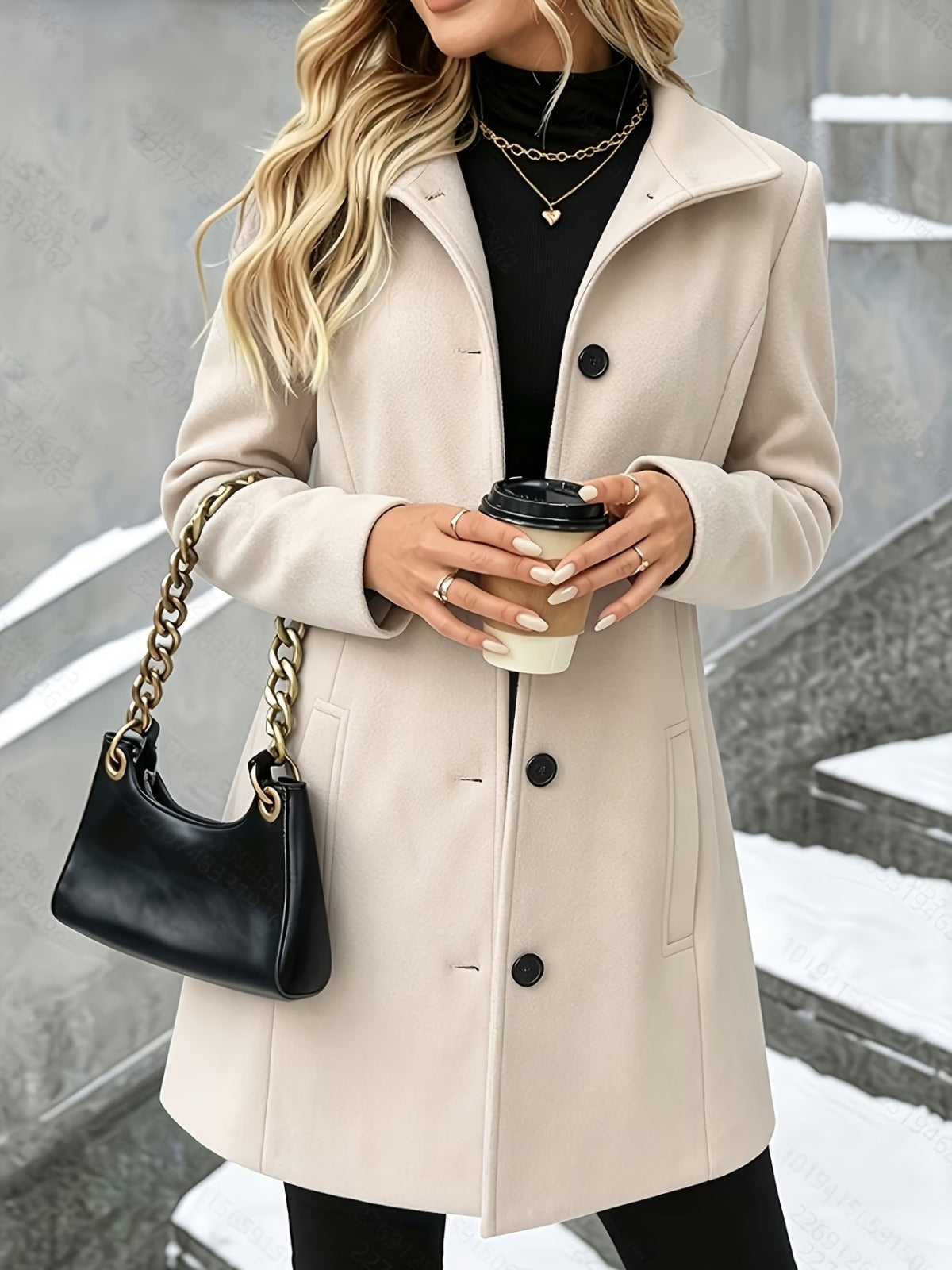 Cappotto Donna Invernale Lungo con Collo a Revers