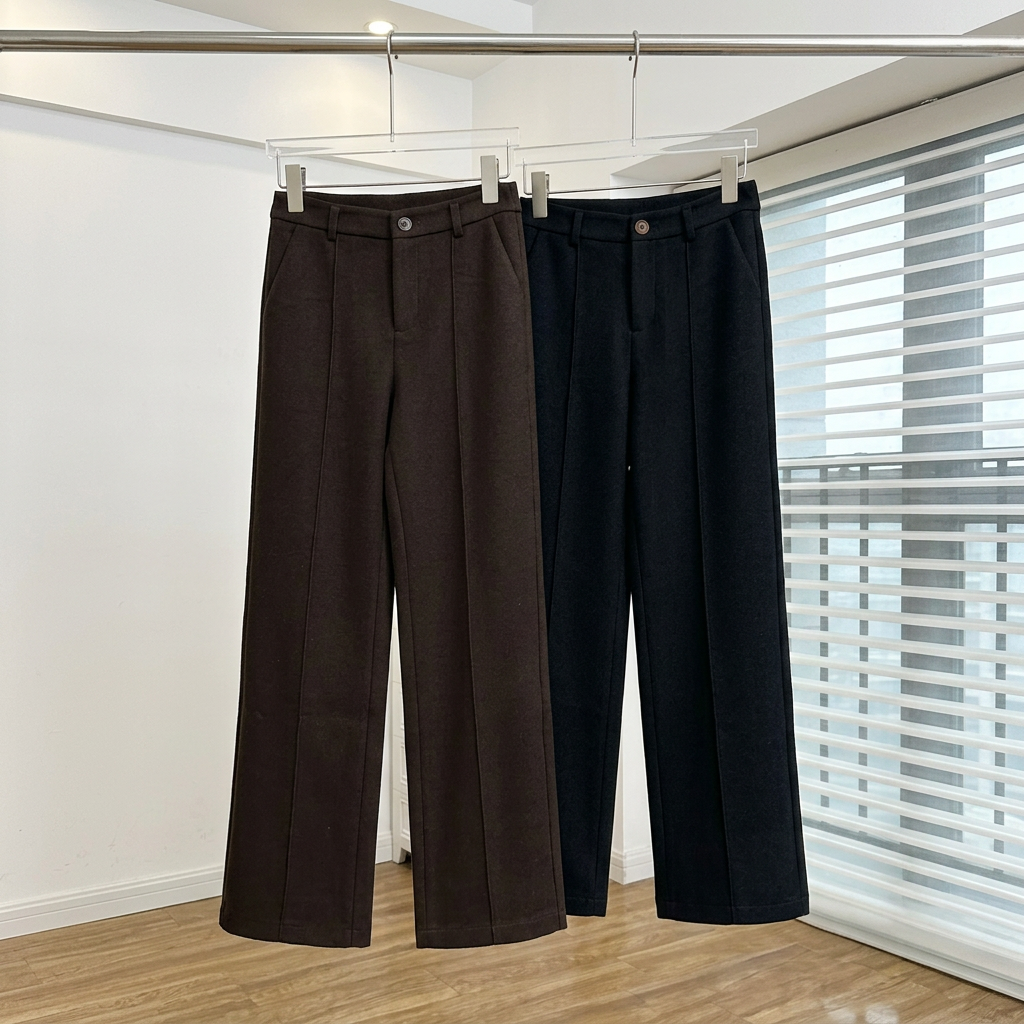Pantaloni Donna in Lana a Gamba Dritta, Vestibilità Strutturata Invernale