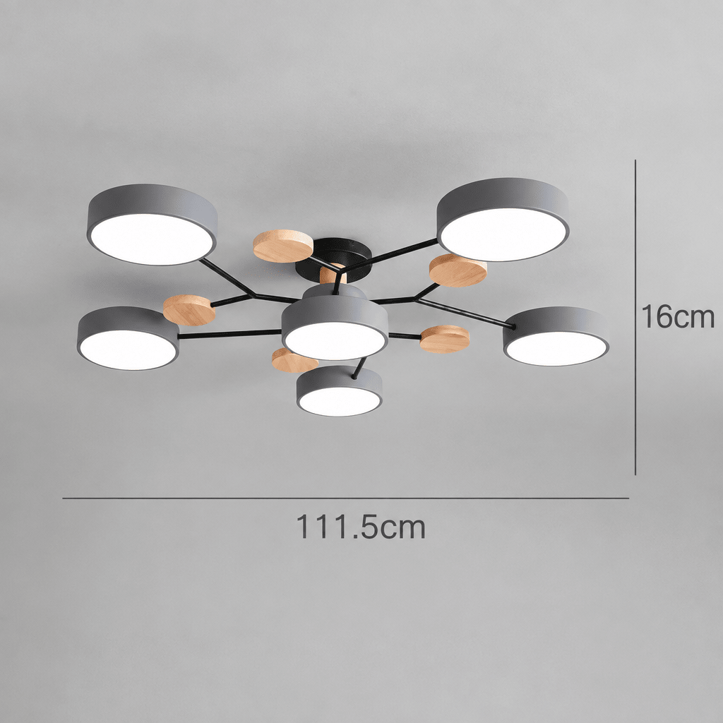 Lampada da Soffitto LED Rotonda Design Minimalista in Ferro e Legno