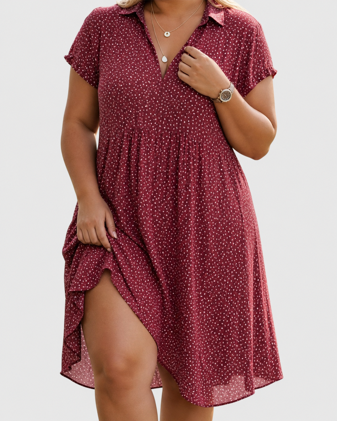 Vestito Donna Scollo a V Comodo con Stampa Leggera