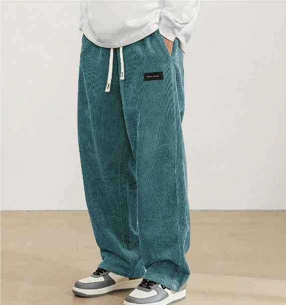 Pantaloni Uomo in Velluto a Coste Larghi con Coulisse e Tasche