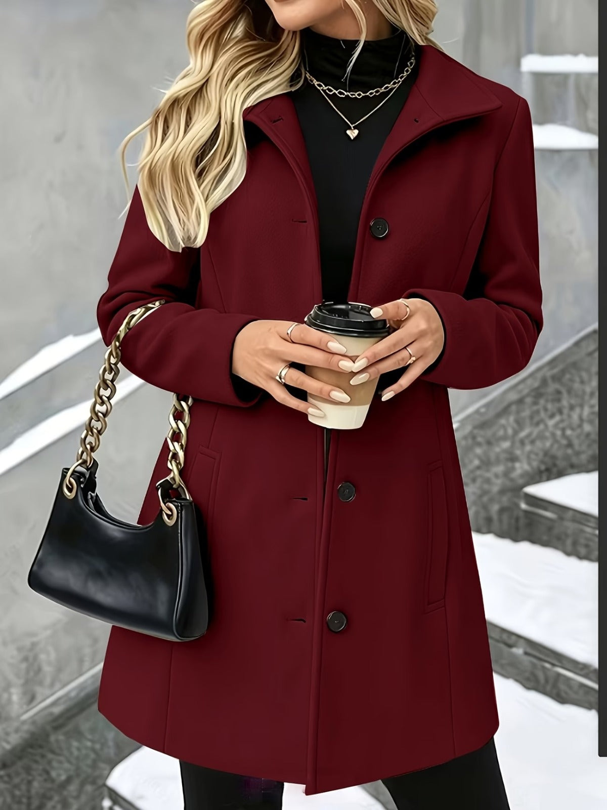 Cappotto Donna Invernale Lungo con Collo a Revers