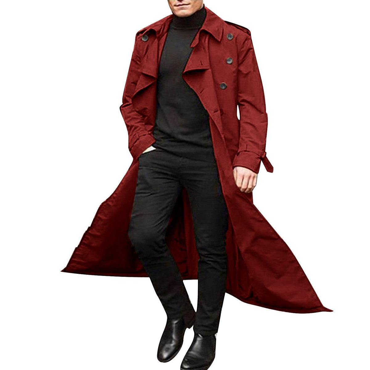 Trench Uomo Doppiopetto Elegante con Cintura Regolabile