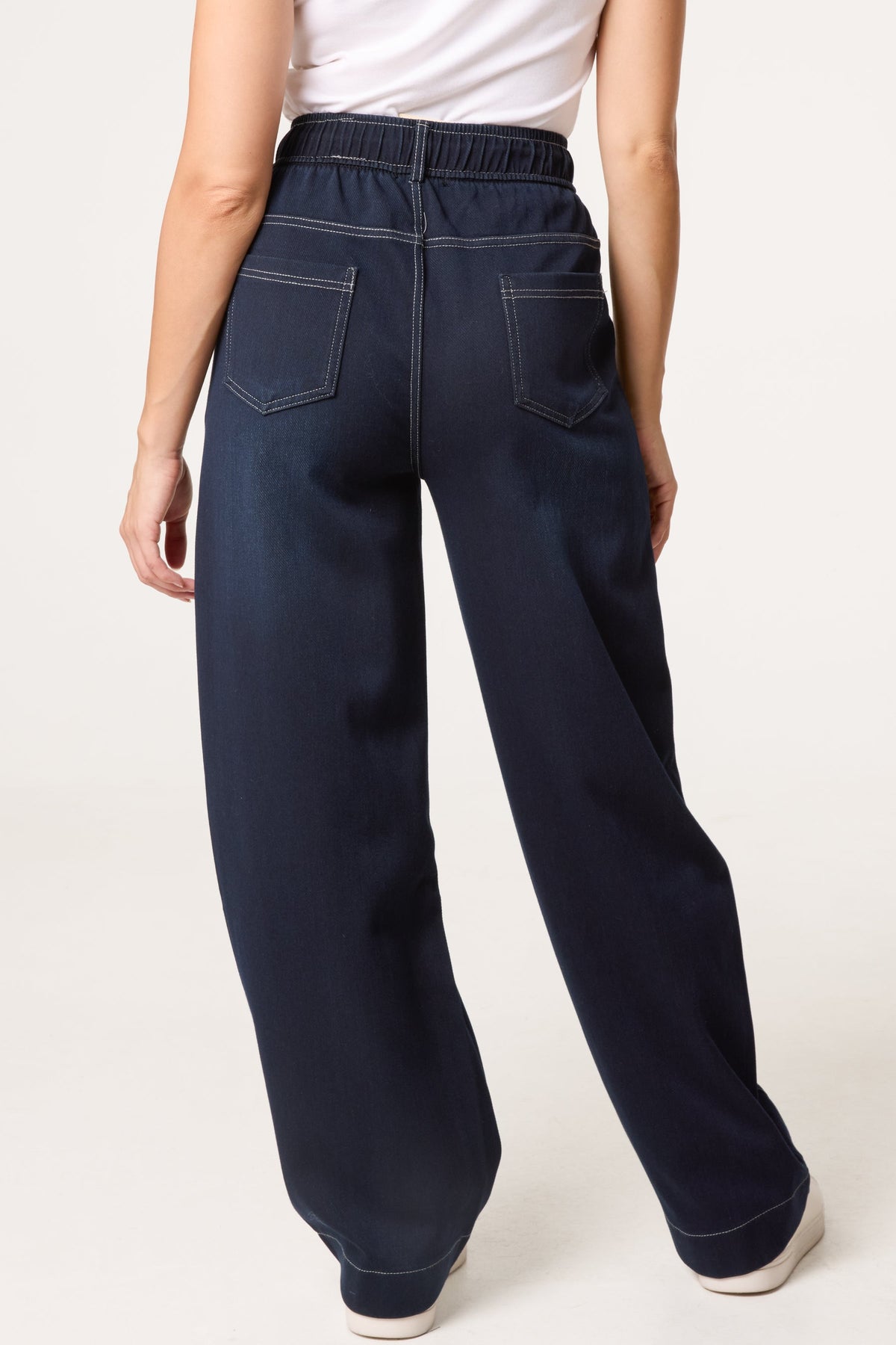 Jeans Donna Barrel Leg Cuciture a Contrasto Indigo