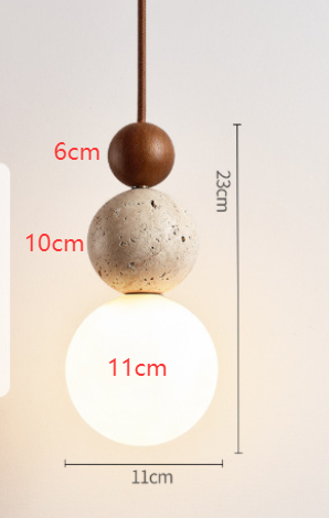 Lampada a Sospensione Sferica Minimalista in Vetro, Pietra e Legno