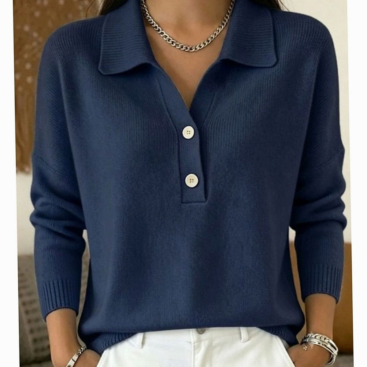 Maglione Donna Collo Polo con Scollo Abbottonato