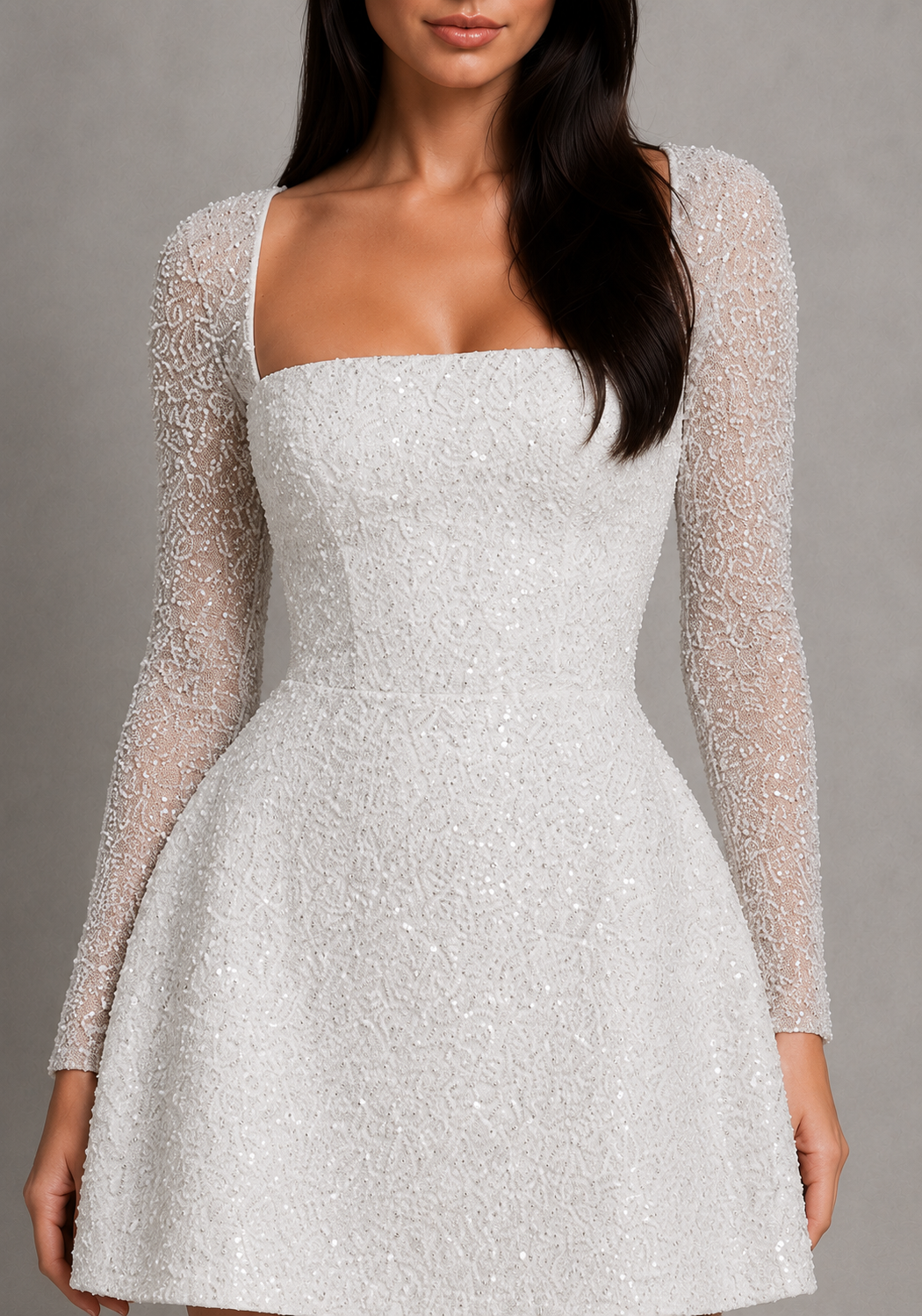 Abito Donna Mini Paillettes con Orlo a Bolla