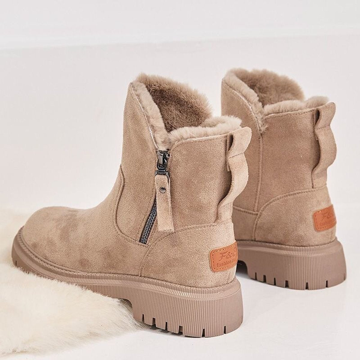 Women's Faux Suede Fleece-Lined Slip-On Ankle Boots