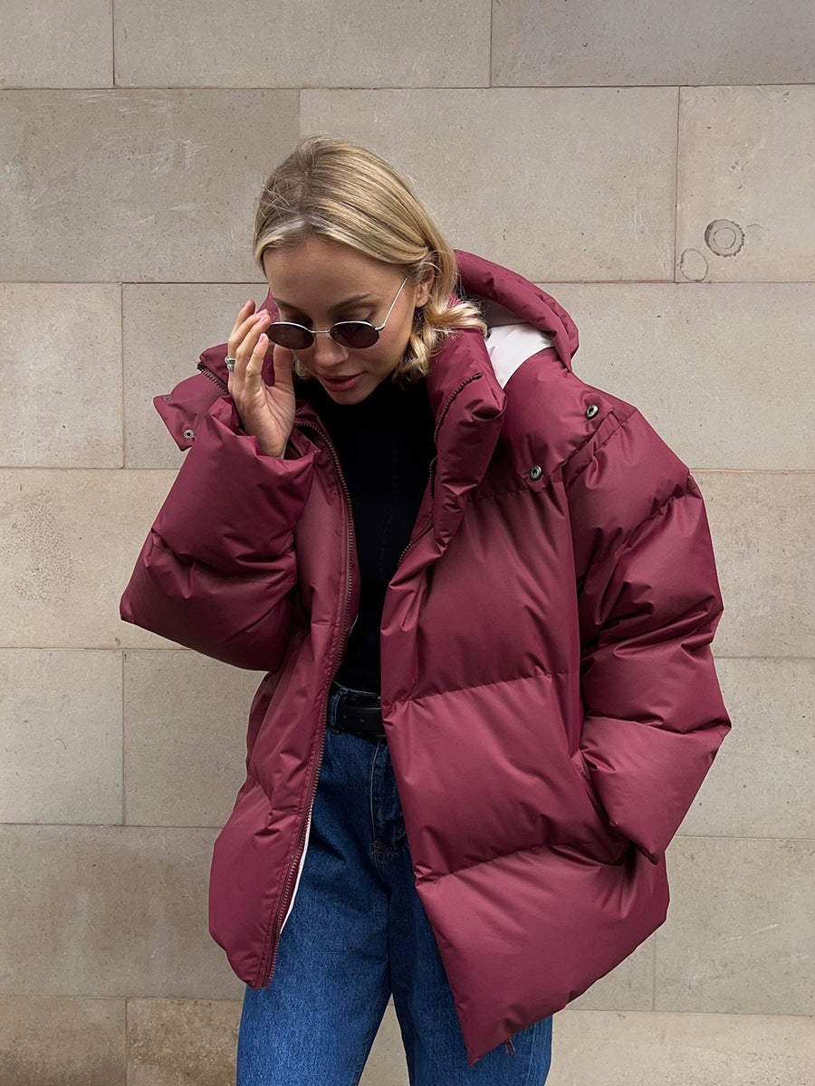 Piumino Donna Trapuntato con Cappuccio e Zip Frontale
