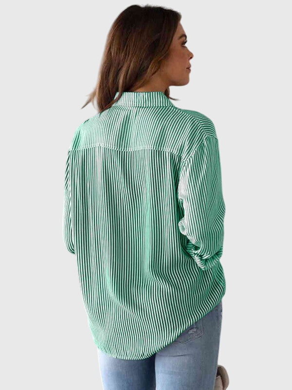 Camicia Donna a Righe con Colletto e Allacciatura Frontale