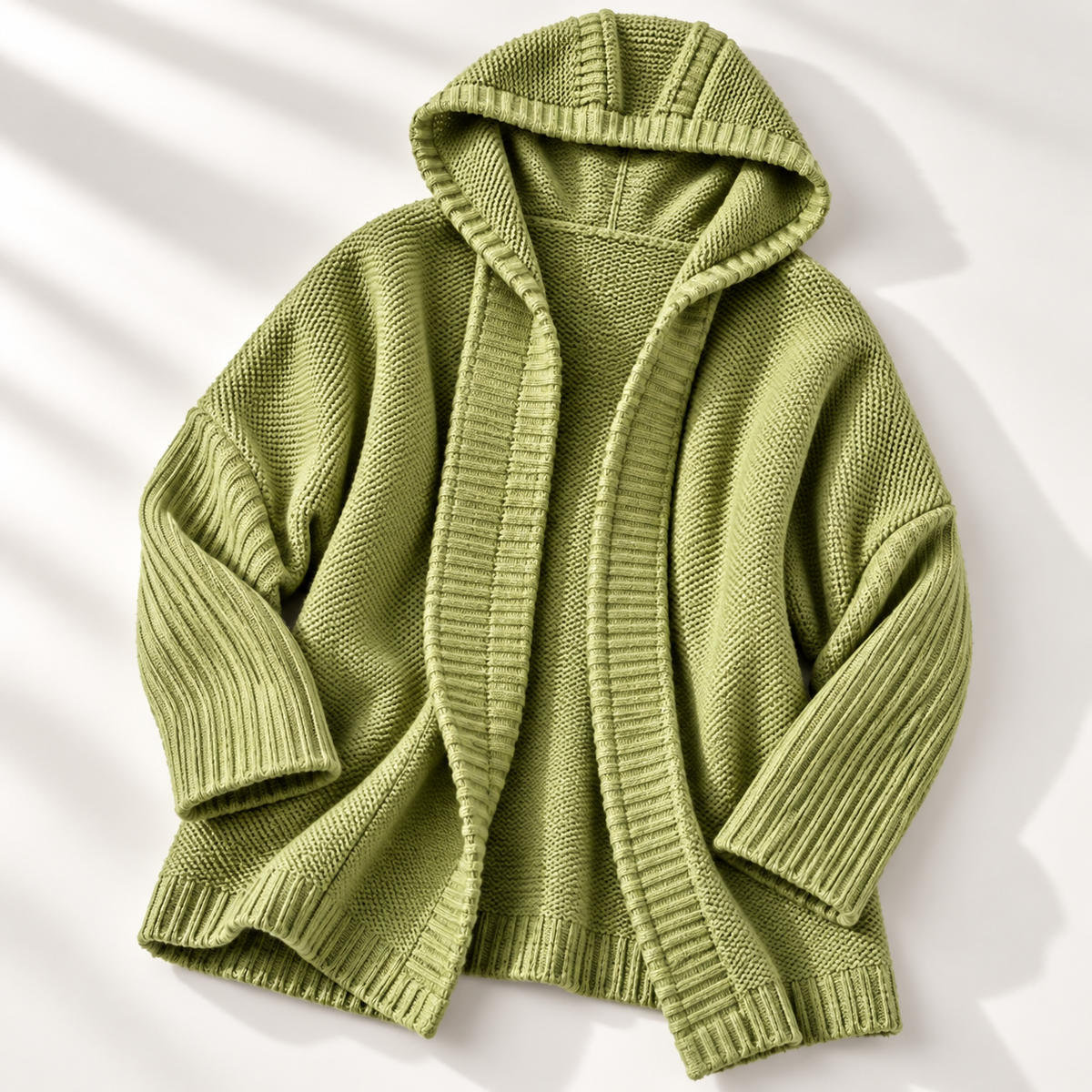 Cardigan Donna con Cappuccio Maglia Grossa Lunga