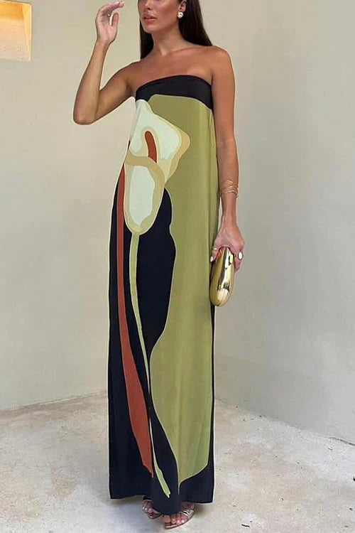Abito Donna Maxi Senza Spalline Stampa Color Block