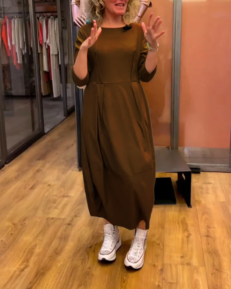Abito Donna Girocollo a Maniche 3/4 con Effetto Snellente