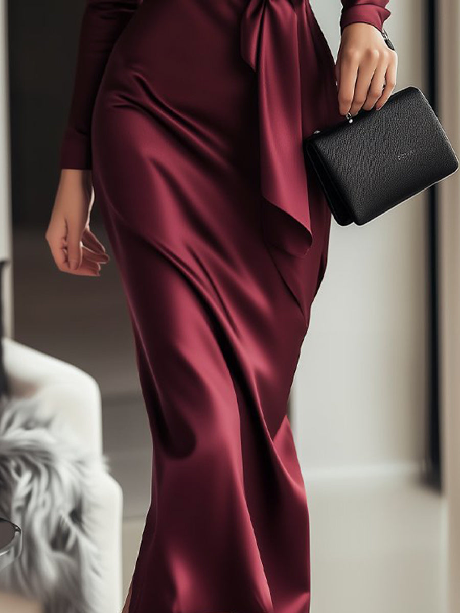 Abito Femminile Scollo V – Con Cintura, Adatto per Occasioni Festive