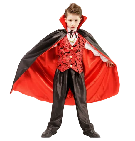 Costume da Vampiro per Bambino con Mantello, Canna e Zanne
