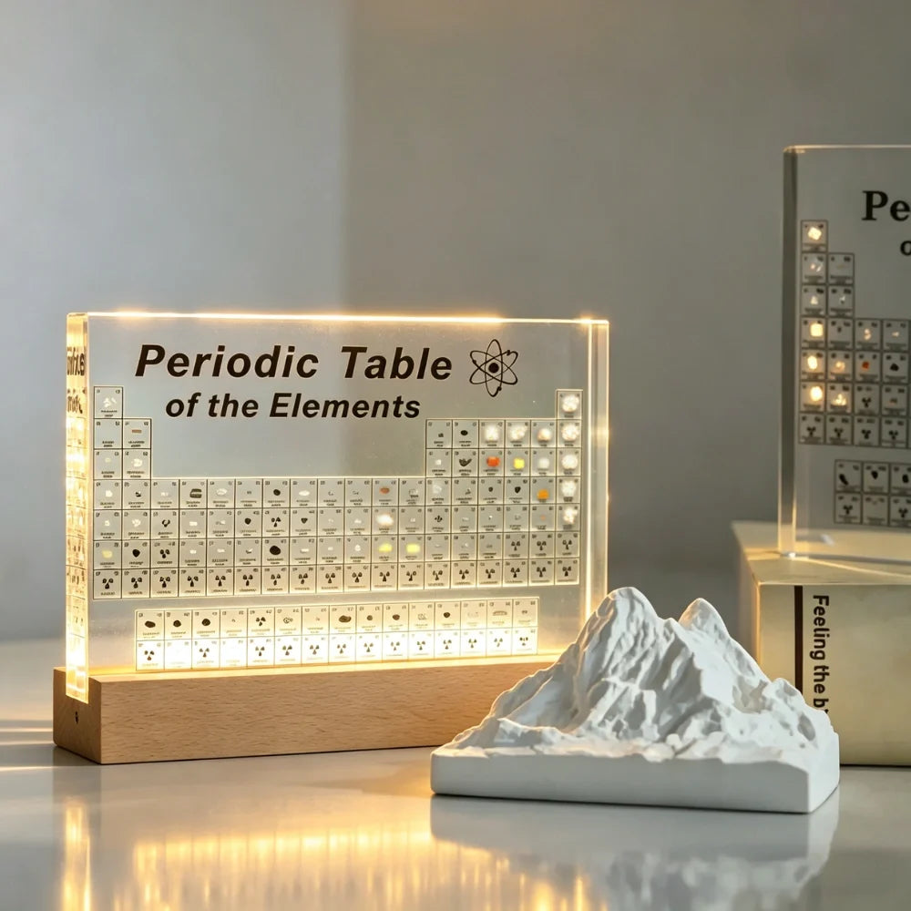 Tavola Periodica con Elementi Reali Illuminata in Resina Acrilica