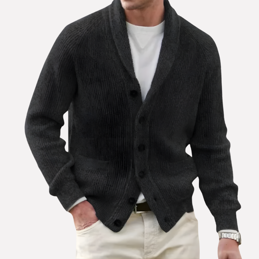 Cardigan Uomo in Maglia con Collo a Scialle e Tasche
