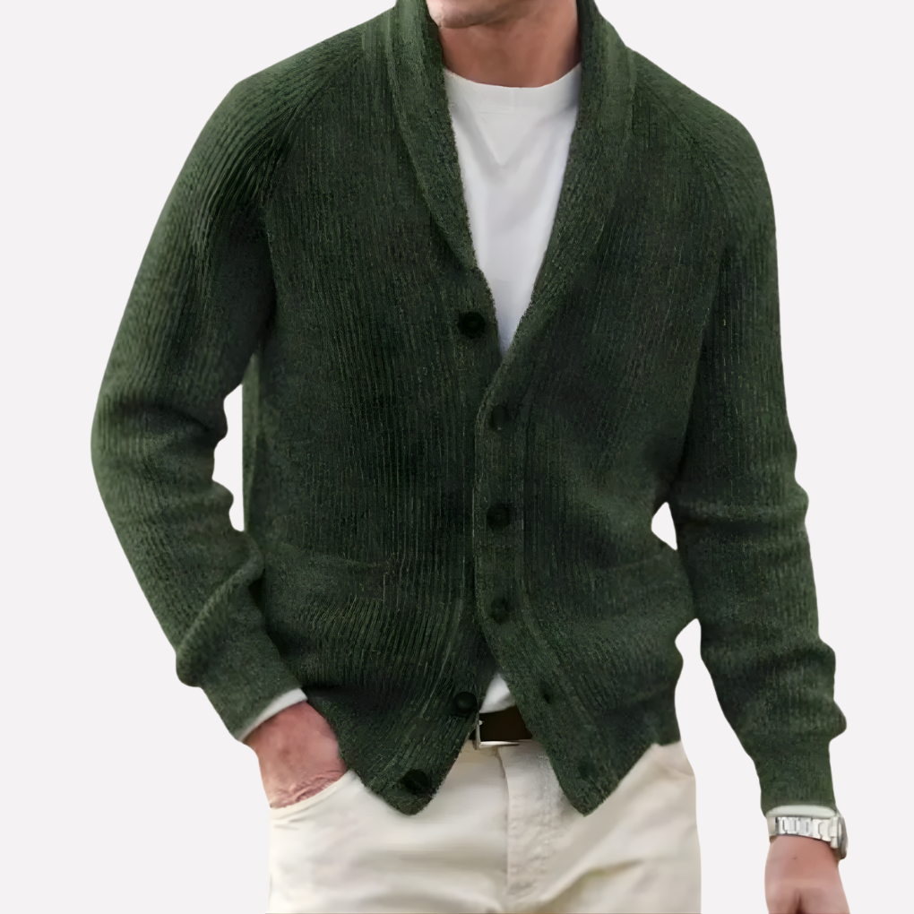 Cardigan Uomo in Maglia con Collo a Scialle e Tasche