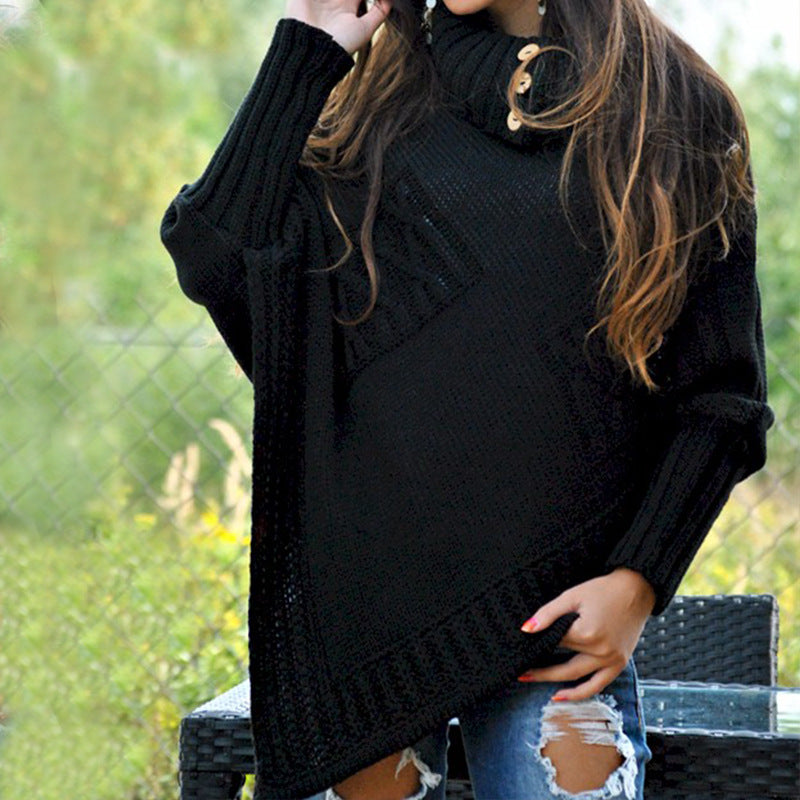 Donna - Poncho lavorato a maglia - Stile collo alto