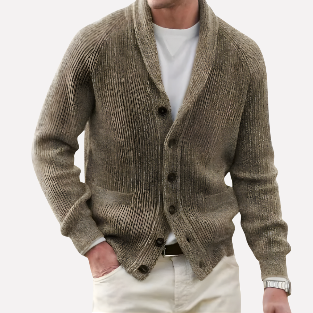 Cardigan Uomo in Maglia con Collo a Scialle e Tasche