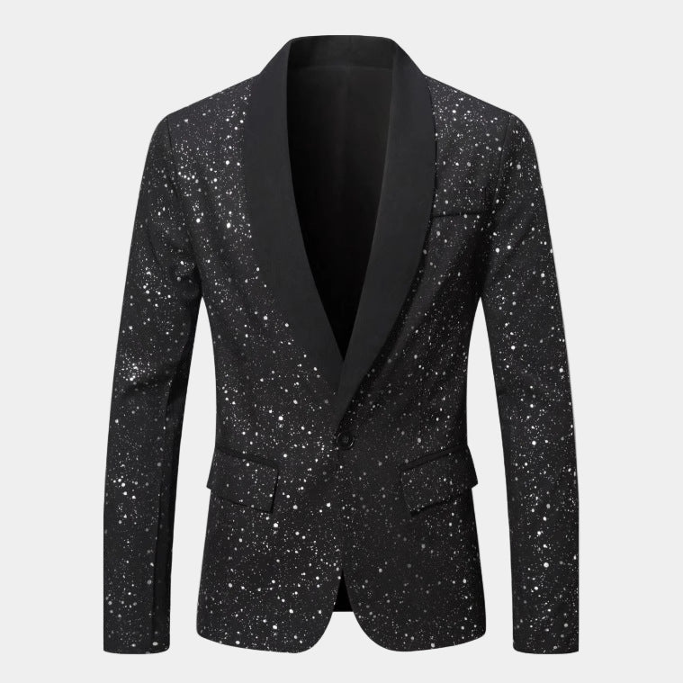 Giacca Elegante Uomo Glitterata con Collo a Scialle in Raso