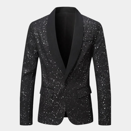 Giacca Elegante Uomo Glitterata con Collo a Scialle in Raso