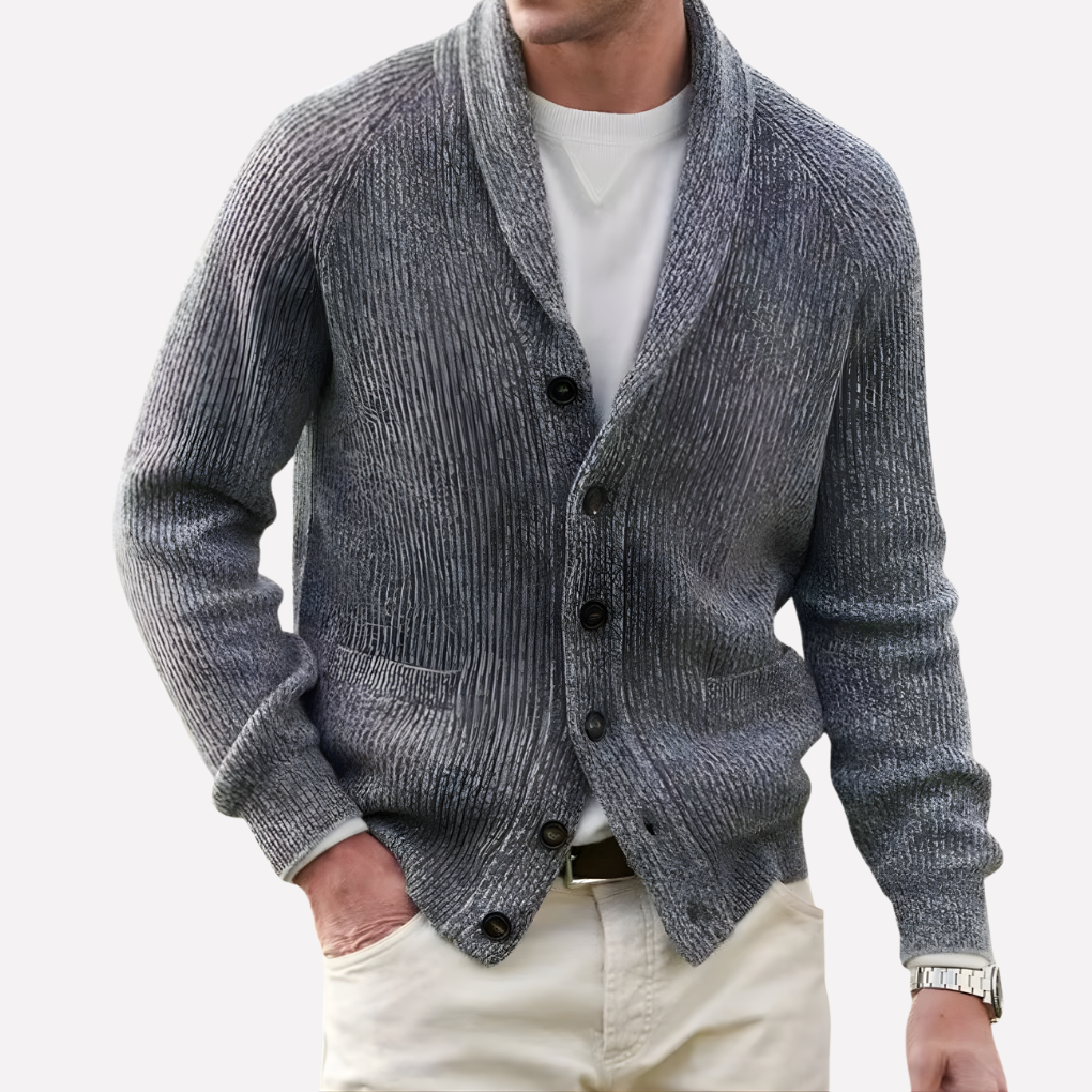 Cardigan Uomo in Maglia con Collo a Scialle e Tasche