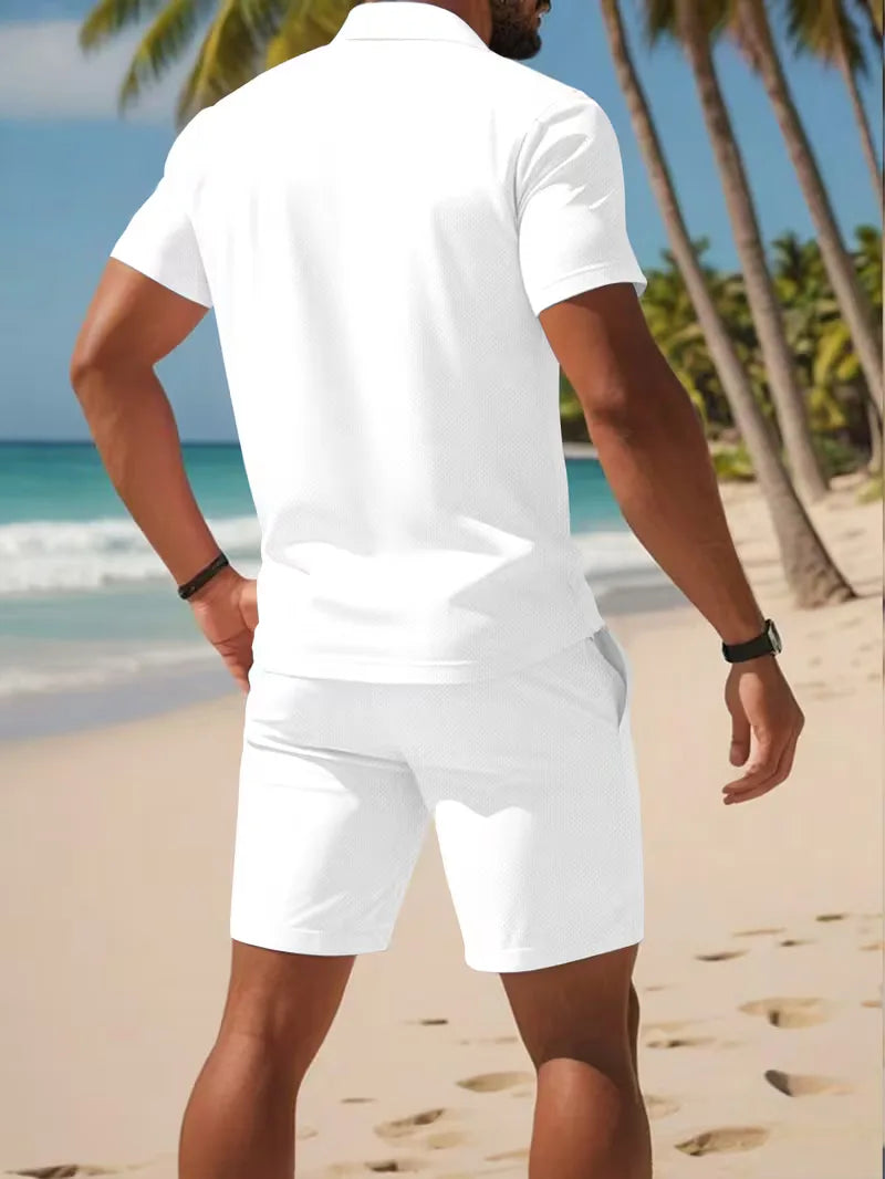 Completo Uomo Elegante Estivo Polo e Shorts Set 2 Pezzi Leggero