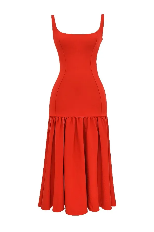 Abito Midi A-Line da Donna – Senza Maniche con Ruches, Adatto per Primavera e Estate